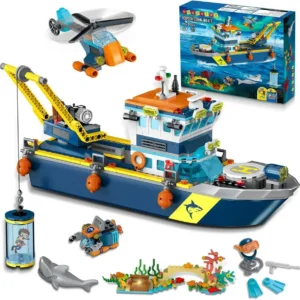Hiveve Arctic Explorer Technic Ship Building Block Set with LED Light  Ocean Exploration Helicopter Sub Shark for Kids Ages 6+